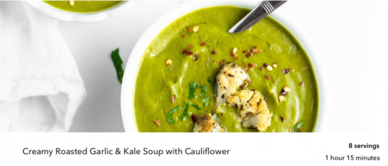 Creamy roasted garlic & Kale soup with cabbage